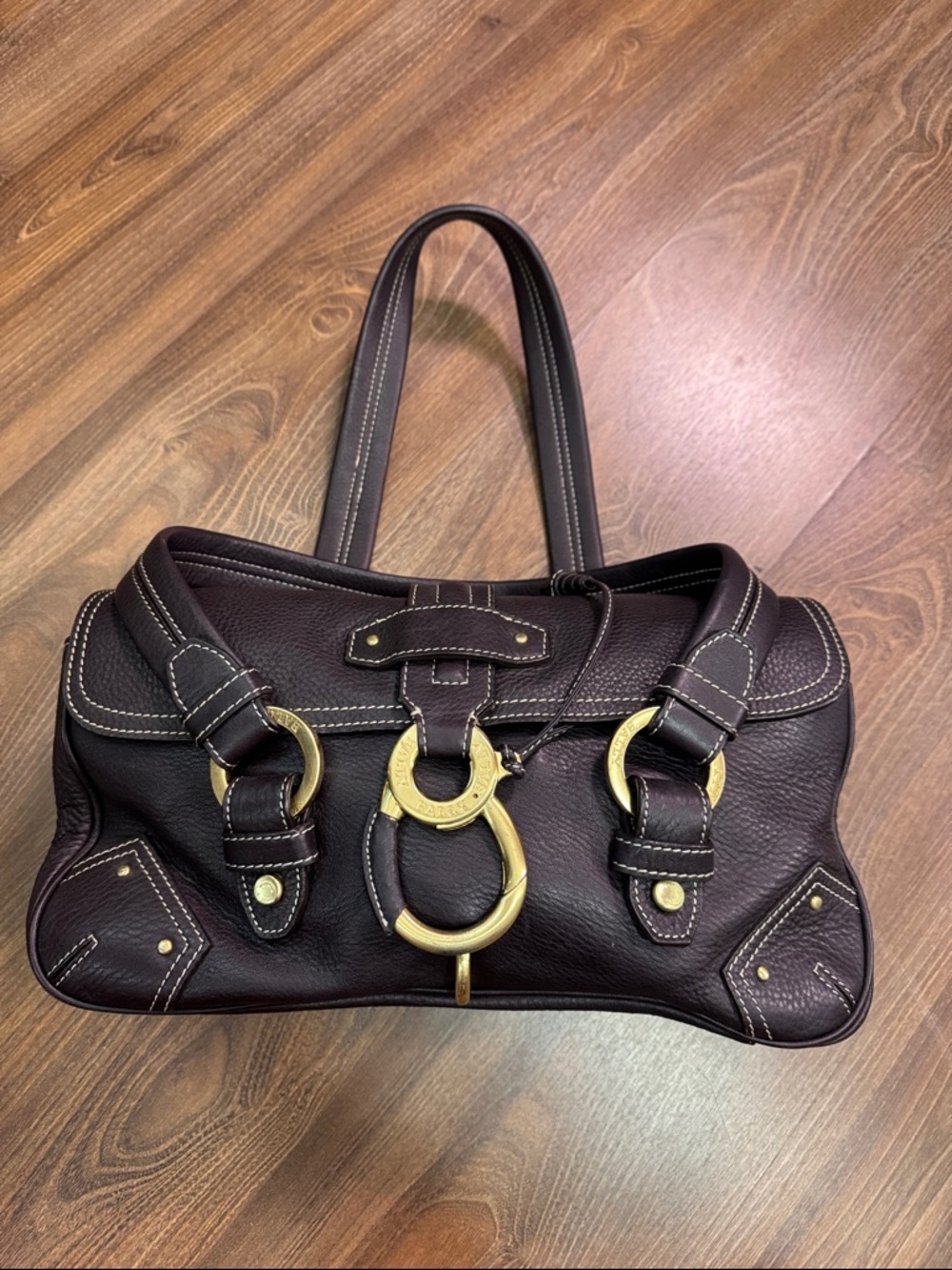 Bally Dark Brown Leather Shoulder Bag with Gold Hardware